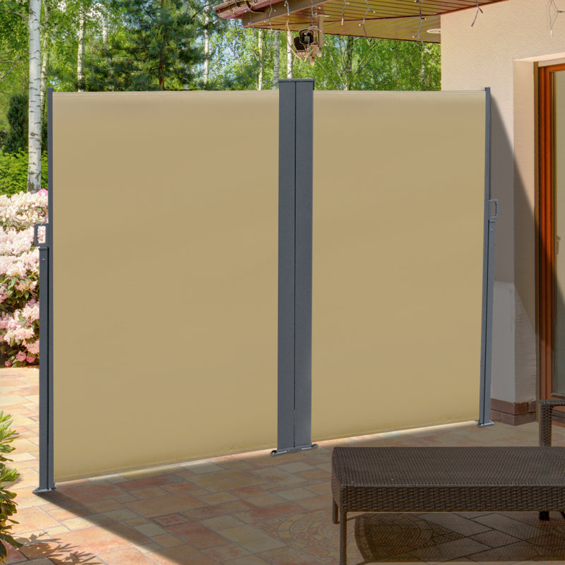 Outsunny Patio Retractable Double Side Awning, Folding Privacy Screen